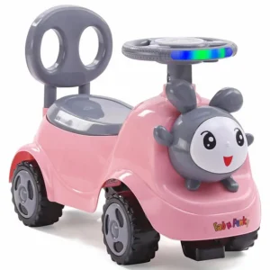 Baby Panda Deluxe Ride-On with LED Lights & Music and Under Seat Storage - Pink & Grey