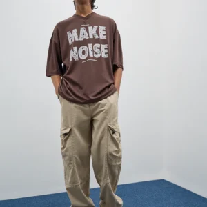 Brown Text Printed Relaxed-Fit T-Shirt