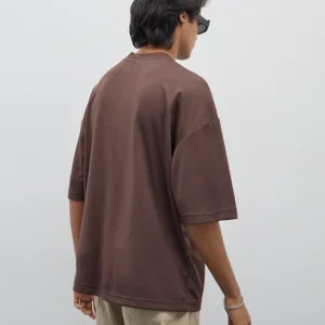 Brown Text Printed Relaxed-Fit T-Shirt