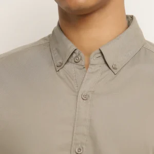 Dusty Olive Solid Slim-Fit Cotton Shirt